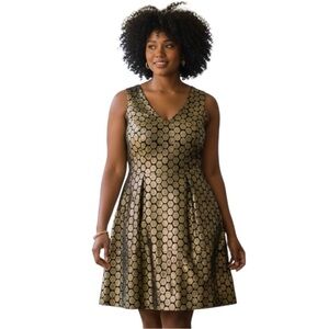 J.Crew Metallic Dot Jacquard Dress Women’s Sz 2 Black Gold Sleeveless V-Neck